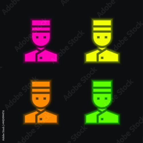 Bellhop four color glowing neon vector icon