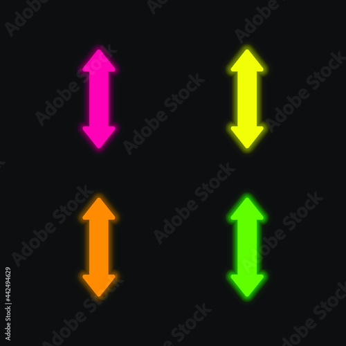 Arrow Double Up And Down Sign four color glowing neon vector icon
