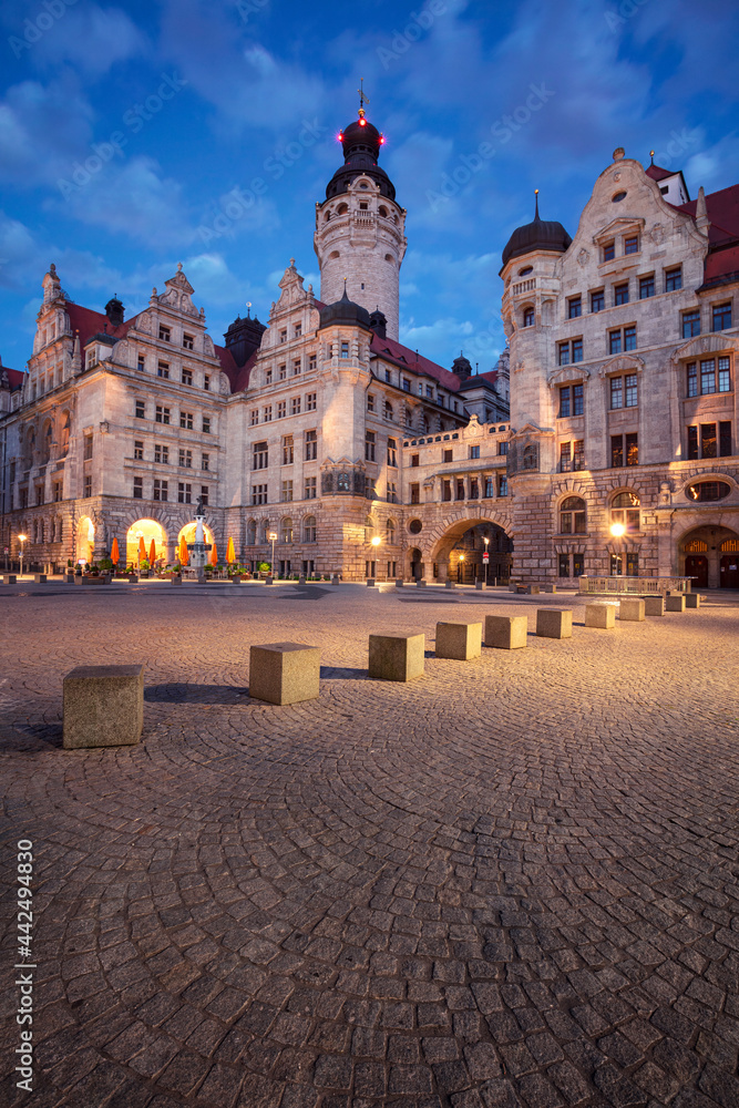 Leipzig, Germany. Cityscape image of Leipzig, Germany with New Town Hall at twilight blue hour.