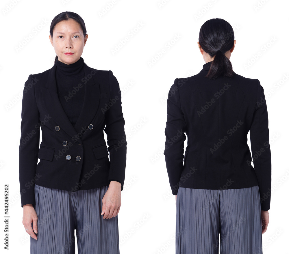 Asian LGBTQIA+ Woman black hair suit pant isolated white background Asian LGBTQIA+ Woman black hair suit pant isolated white background