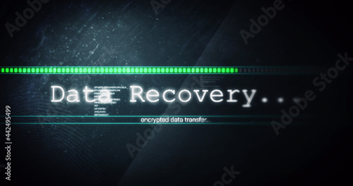 Image of data recovery text flashing digital interface