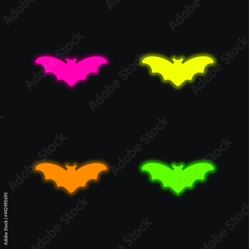 Bat four color glowing neon vector icon