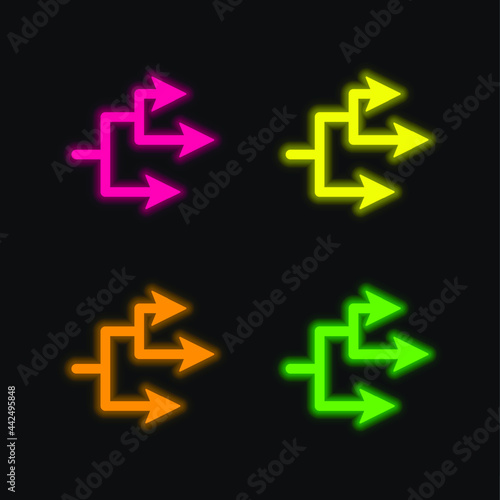 Arrow Connection four color glowing neon vector icon