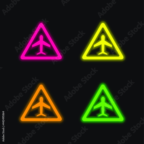 Free Download Airport Traffic Triangular Signal Of An Airplane four color glowing neon vector icon - GFXLoad