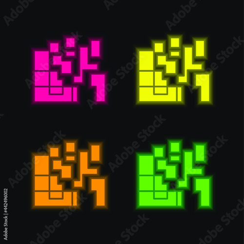 Artistic Squares four color glowing neon vector icon