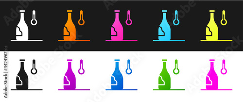 Set Wine temperature icon isolated on black and white background. Vector