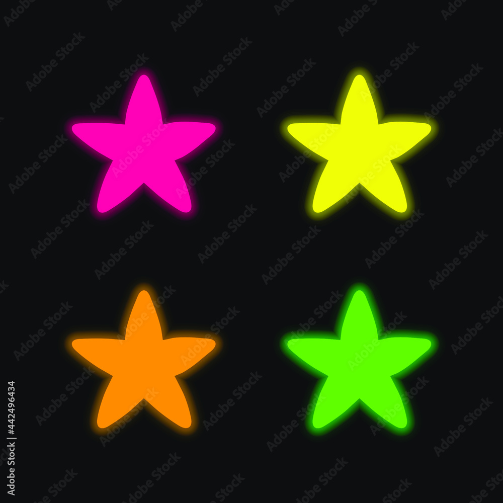 Black Rounded Star four color glowing neon vector icon