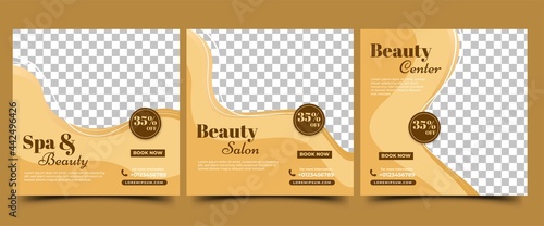 Spa, massage, salon, beauty social media post template collection. Modern banner design with abstract shape and place for the photo. Usable for social media, banners, and websites.