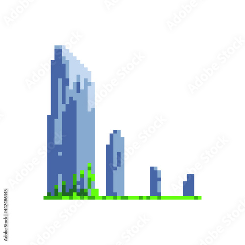 Rocks  mountain pixel art icon isolated vector illustration. Travel application icon. Mobile apps icon design. 8-bit sprite. 