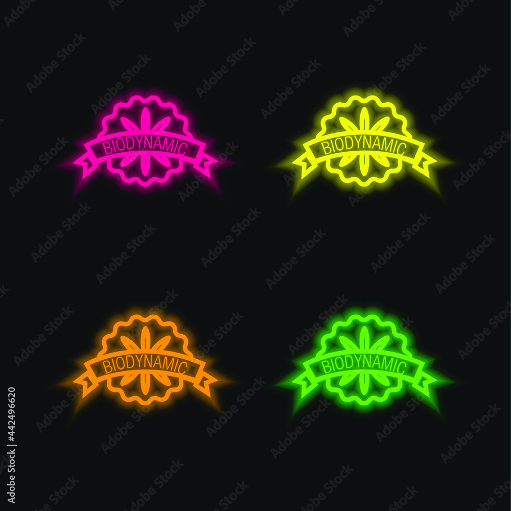 Obraz premium Biodynamic Badge four color glowing neon vector icon