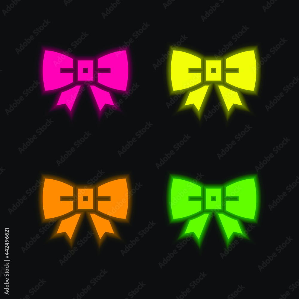 Obraz premium Bow Tie four color glowing neon vector icon