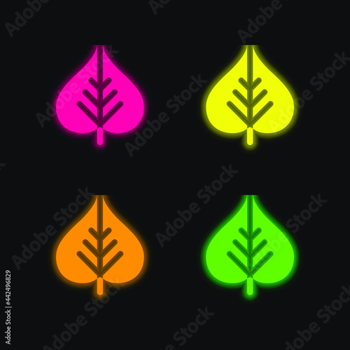 Bodhi Leaf four color glowing neon vector icon