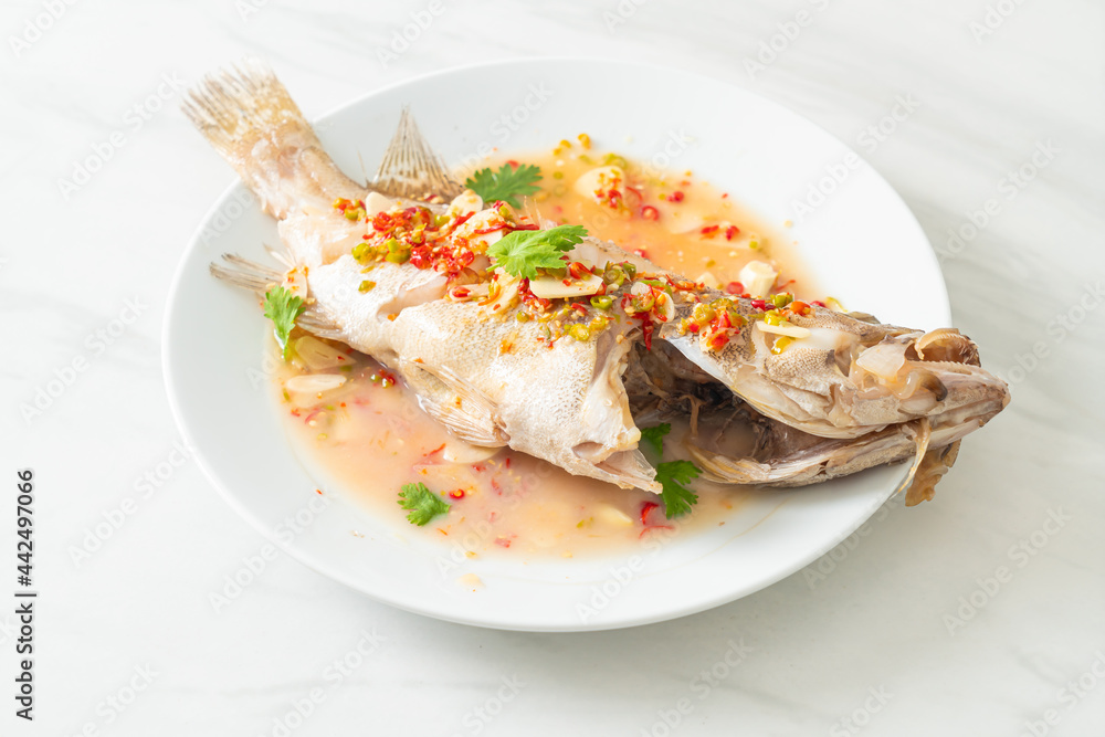 Steamed grouper fish with lime and chillies Steamed grouper fish with lime and chillies