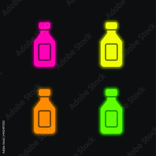 Bottle four color glowing neon vector icon