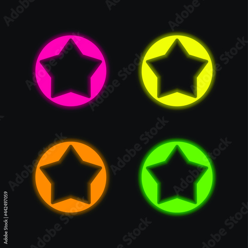 Big Star Button four color glowing neon vector icon