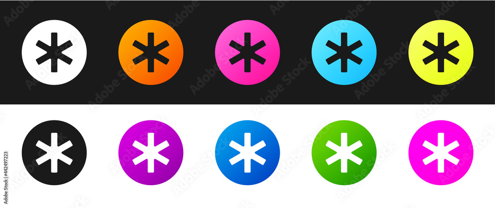 Set Medical symbol of the Emergency - Star of Life icon isolated on black and white background. Vector Set Medical symbol of the Emergency - Star of Life icon isolated on black and white background. Vector