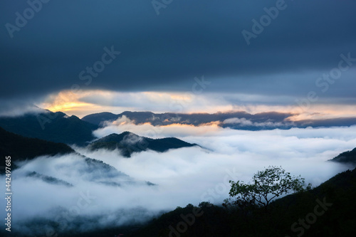 fog over mountains in the morning