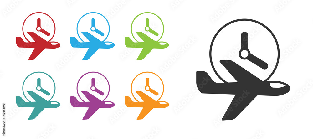 Black Flight time icon isolated on white background. Set icons colorful. Vector Black Flight time icon isolated on white background. Set icons colorful. Vector