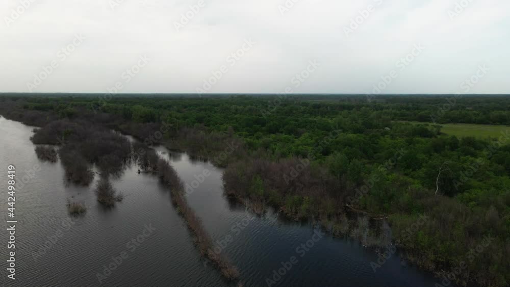 Wetland Landscape of the Volga-Akhtuba floodplain in Russia in Summer. Aerial View of Bottom Land Wetland Landscape of the Volga-Akhtuba floodplain in Russia in Summer. Aerial View of Bottom Land
