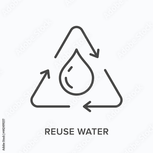 Reuse water flat line icon. Vector outline illustration of waterdrop. Black thin linear pictogram for nature resources recycle