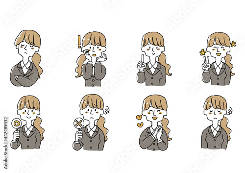 いろいろな表情のスーツの女性のセット