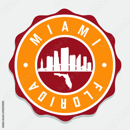 Miami, FL, USA Badge City Vector Seal. National Symbol Skyline Stamp Design Icon Label. 