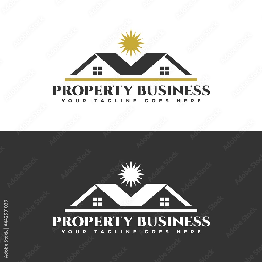 illustration of a two house with a sun on the top. logo vector template for real estate, property, mortgage