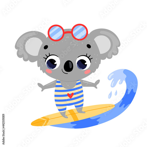 Photography Flat doodle cute cartoon summer surfing koala