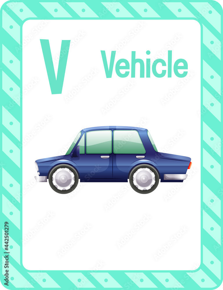 Alphabet flashcard with letter V for Vehicle Alphabet flashcard with letter V for Vehicle