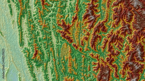 Green Yellow and Brown Digital Elevation Model in North of Myanmar 