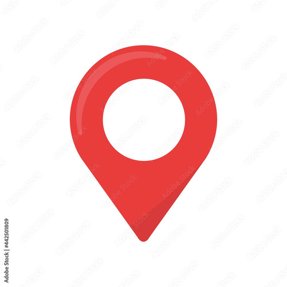 Simple red map pin. Concept of global coordinate, dot, needle tip, ui. Flat style trend modern brand graphic design on white background Simple red map pin. Concept of global coordinate, dot, needle tip, ui. Flat style trend modern brand graphic design on white background