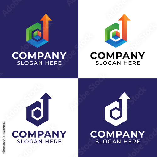 letter d arrow upper logos with cube box hexagonal shapes digital logo inspirations for delivery package or logistic