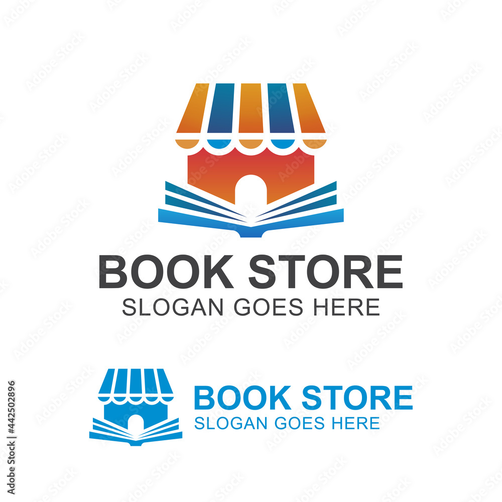gradient logos of book store or shop, library education store for reading book and place learning gradient logos of book store or shop, library education store for reading book and place learning