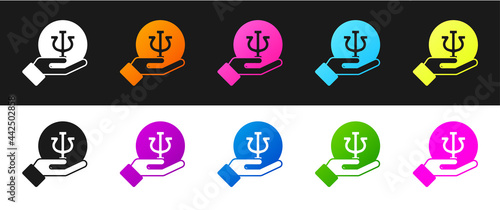 Set Psychology icon isolated on black and white background. Psi symbol. Mental health concept, psychoanalysis analysis and psychotherapy. Vector