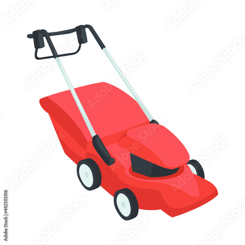Mower Sign Emoji Icon Illustration. Garden Machine Vector Symbol Emoticon Design Clip Art Sign Comic Style.