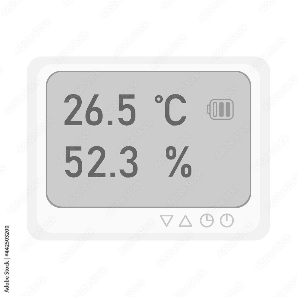 Wireless digital device for determining the humidity and temperature in the room. Thermometer and hygrometer with LCD screen showing degrees and percent humidity. Climate control monitor. Healthy home