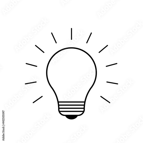 Blub vector icon. Bright yellow light bulb isolated on a white background. Light blub vector with electric inside and rays shine, idea, creative thinking. Idea concept, Flat vector design.