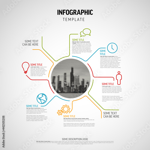 Vector Infographic schema template with big circle photo