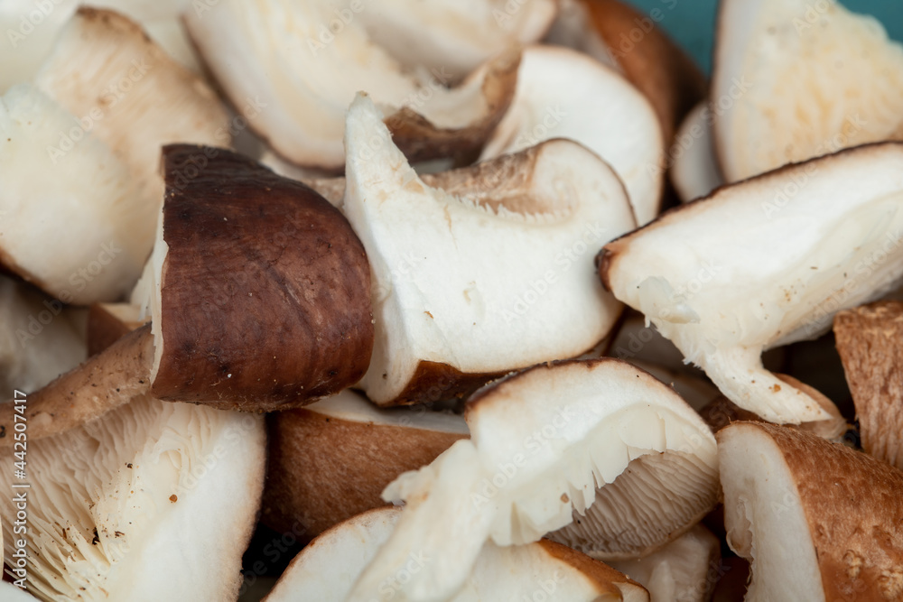 pattern of fresh sliced mushrooms close up view pattern of fresh sliced mushrooms close up view