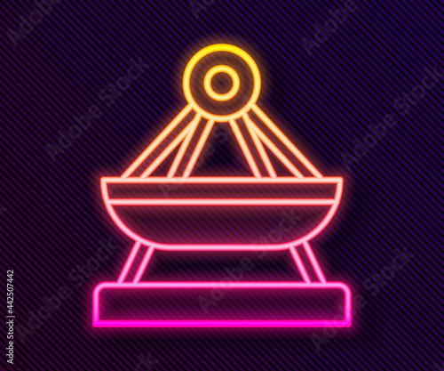 Glowing neon line Boat swing icon isolated on black background. Childrens entertainment playground. Attraction riding ship, swinging boat. Amusement park. Vector