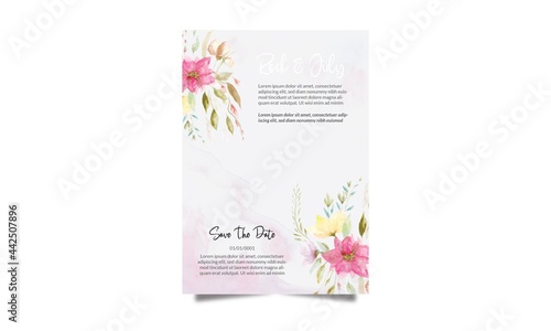 Wedding invitation and menu template water color Vector. photo