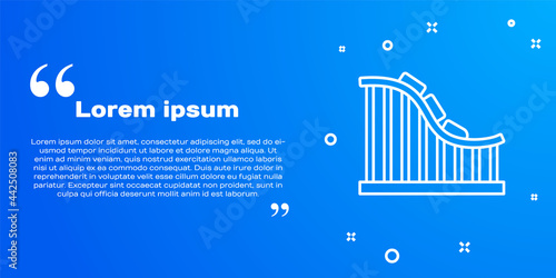 White line Roller coaster icon isolated on blue background. Amusement park. Childrens entertainment playground, recreation park. Vector
