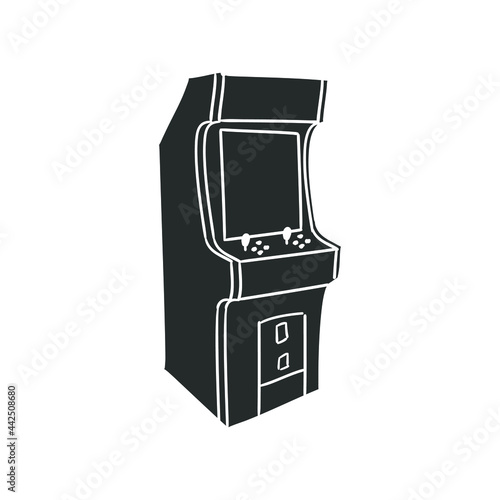 Arcade Icon Silhouette Illustration. Game Machine Vector Graphic Pictogram Symbol Clip Art. Doodle Sketch Black Sign.