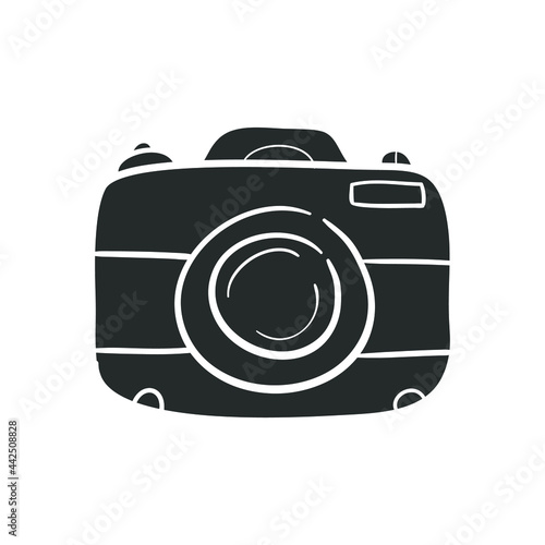 Camera Icon Silhouette Illustration. Photography Vector Graphic Pictogram Symbol Clip Art. Doodle Sketch Black Sign.