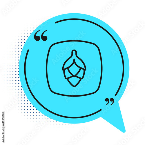 Black line Hop icon isolated on white background. Blue speech bubble symbol. Vector