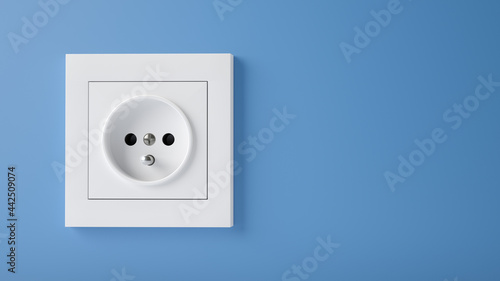 Electrical outlet on white wall. 3D illustration