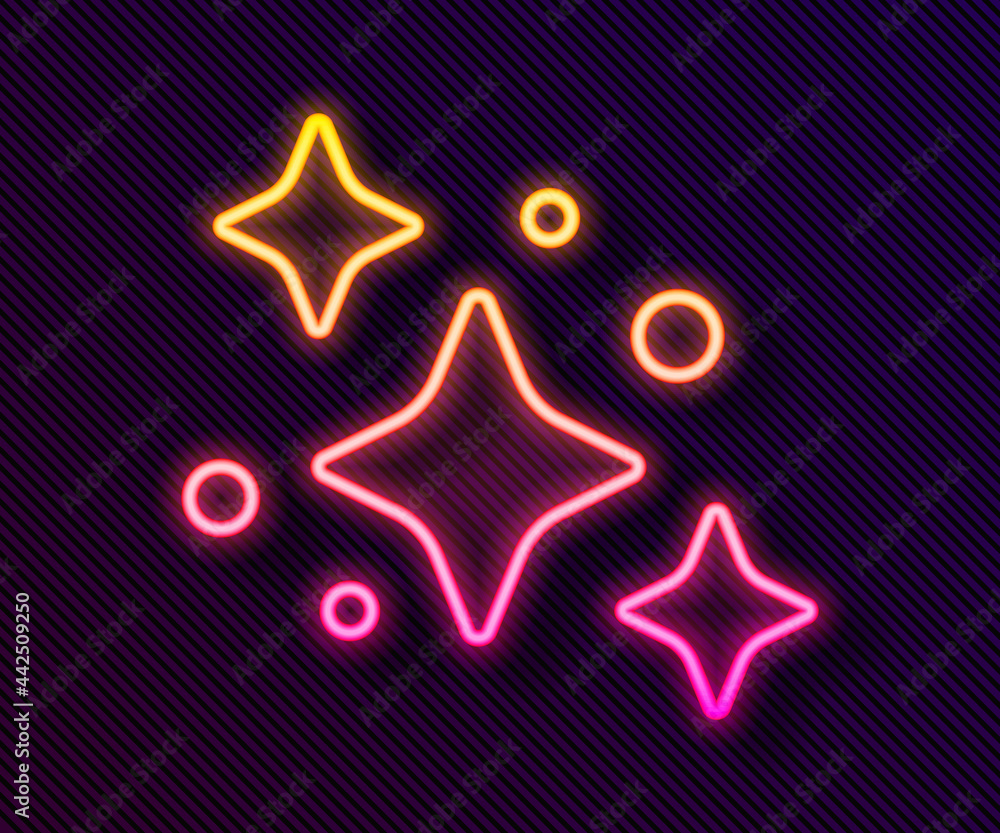 Glowing neon line Home cleaning service concept icon isolated on black background. Building and house. Vector Glowing neon line Home cleaning service concept icon isolated on black background. Building and house. Vector