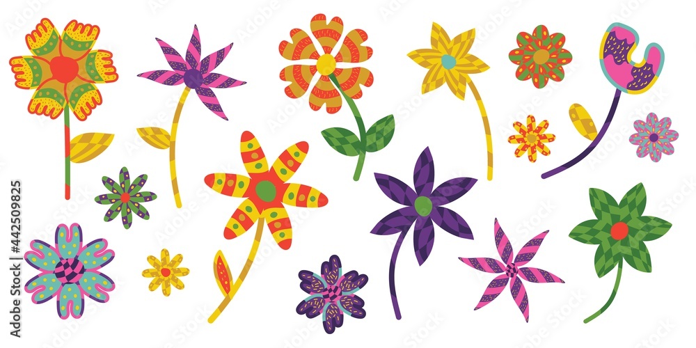 Colorful cute flowers. Elements for creating a design. Vector illustration