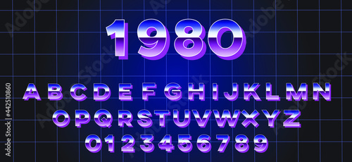 Retro alphabet in synthwave style | 80's letters with chrome gradient