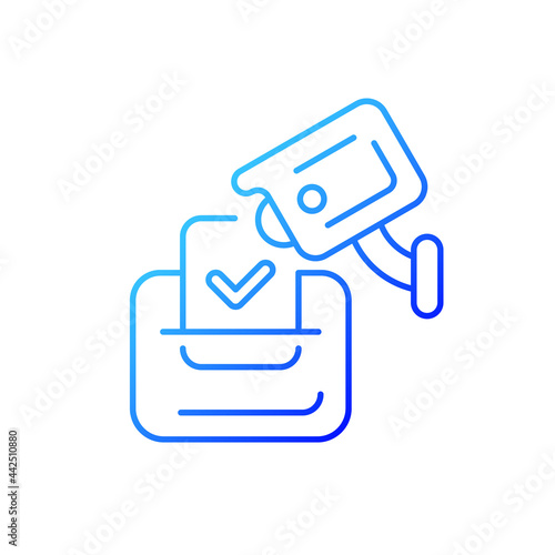 Video election observation gradient linear vector icon. Monitoring polling stations. Electoral fraud prevention. Thin line color symbols. Modern style pictogram. Vector isolated outline drawing